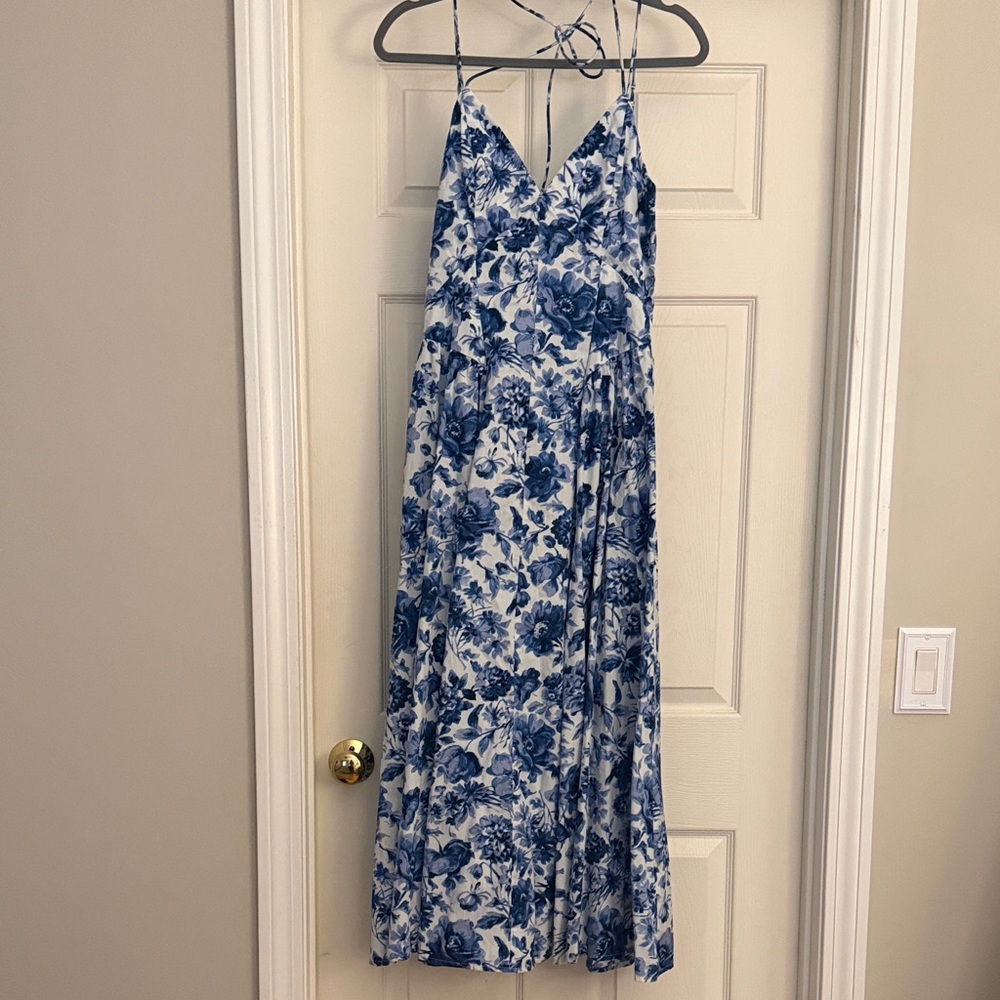 Abercrombie & Fitch Strappy Corset Blue and White Floral Maxi Dress